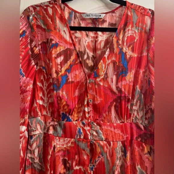 Zara Metallic Thread Floral Boho Chiffon Dress - Picture 4 of 5